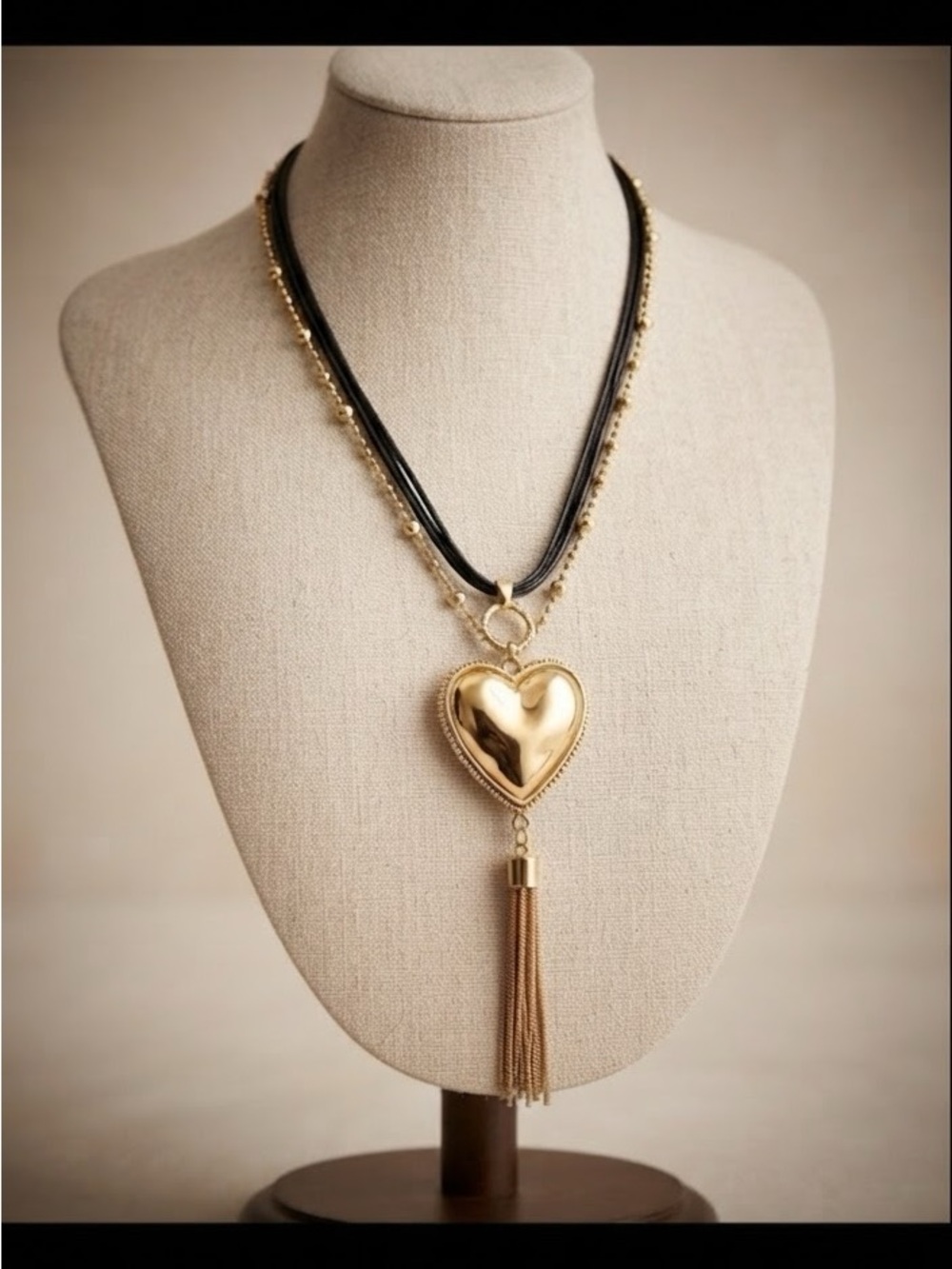 Stunning Gold Heart Tassel Statement Necklace